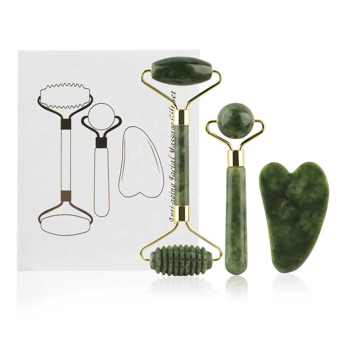 3-in-1 Jade Roller & Gua Sha Facial Massage Set