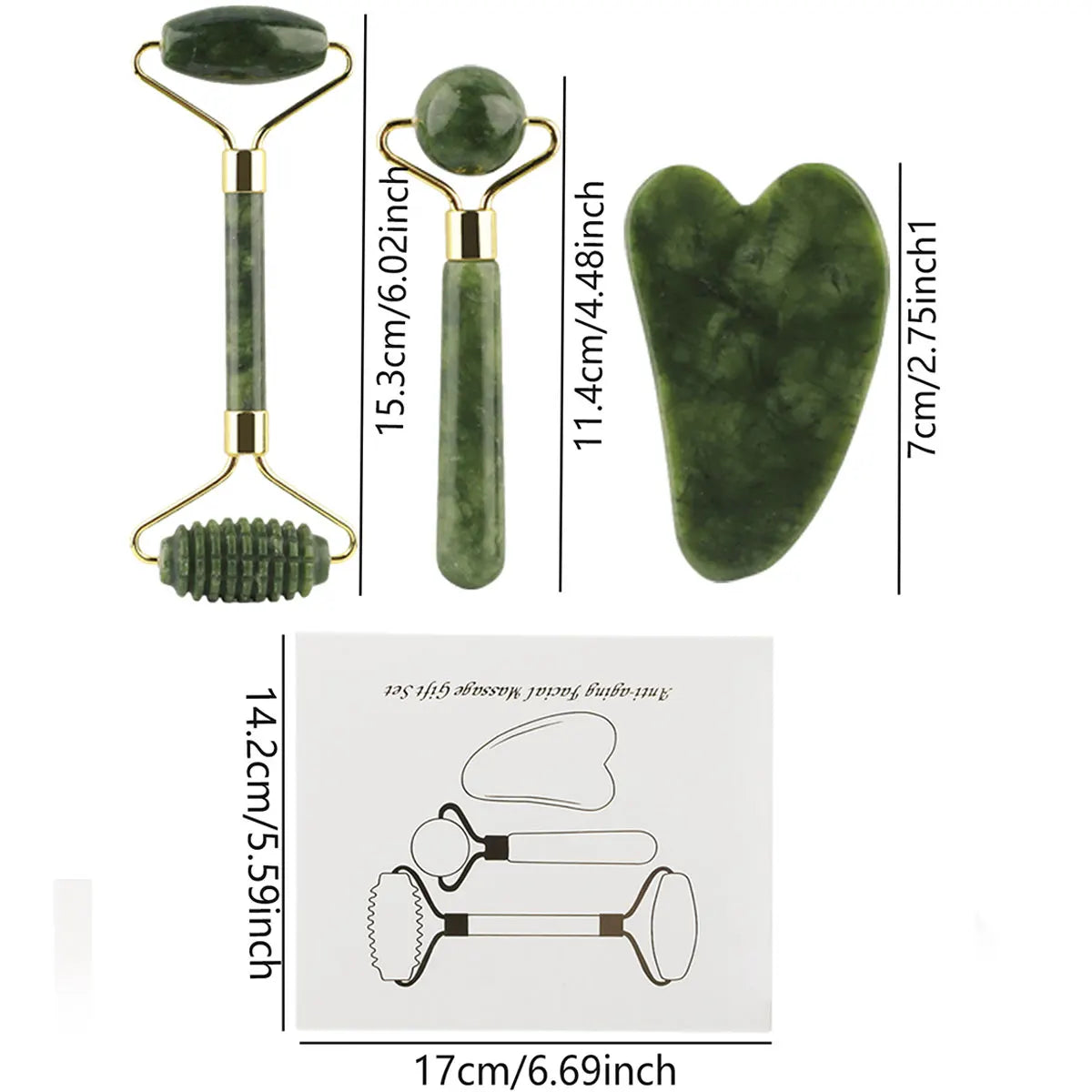 3-in-1 Jade Roller & Gua Sha Facial Massage Set