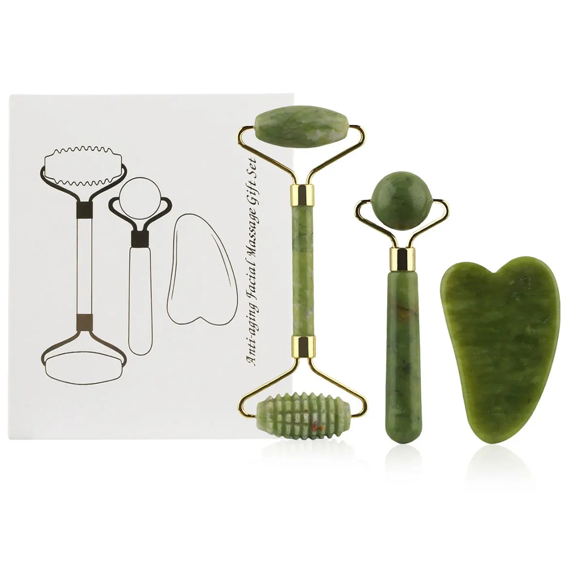 3-in-1 Jade Roller & Gua Sha Facial Massage Set