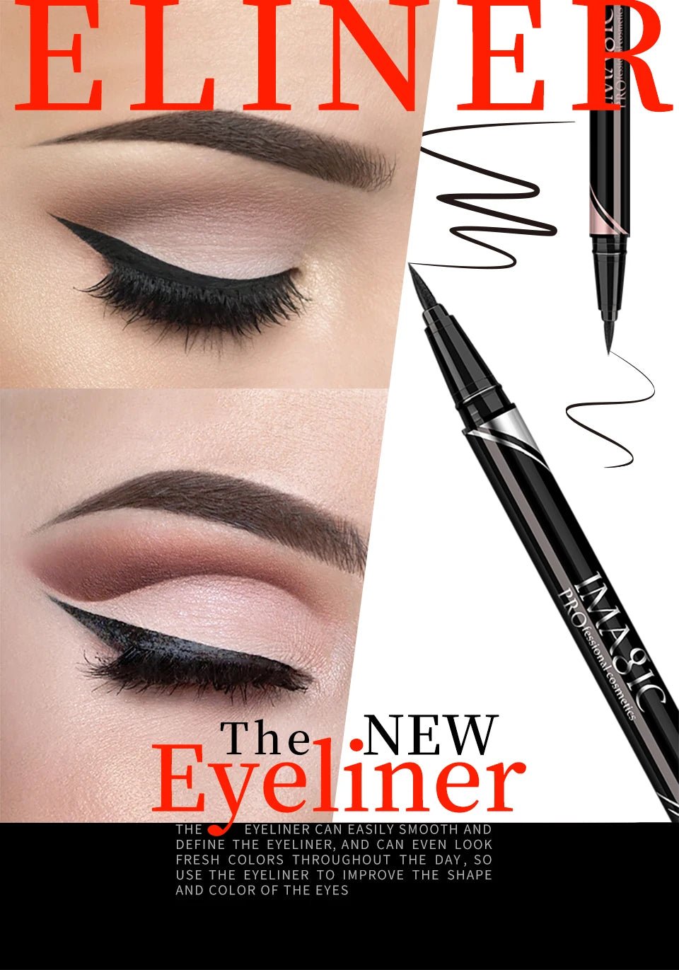 IMAGIC Waterproof Matte & Shine Eyeliner – Long-Lasting Black Pen