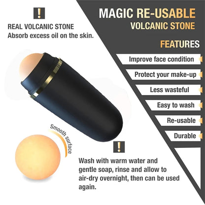Volcanic Stone Face Oil Absorbing Roller – Natural Skin Care & Pore Cleansing Tool