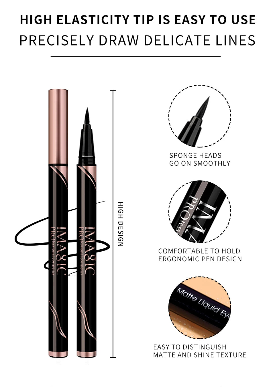 IMAGIC Waterproof Matte & Shine Eyeliner – Long-Lasting Black Pen