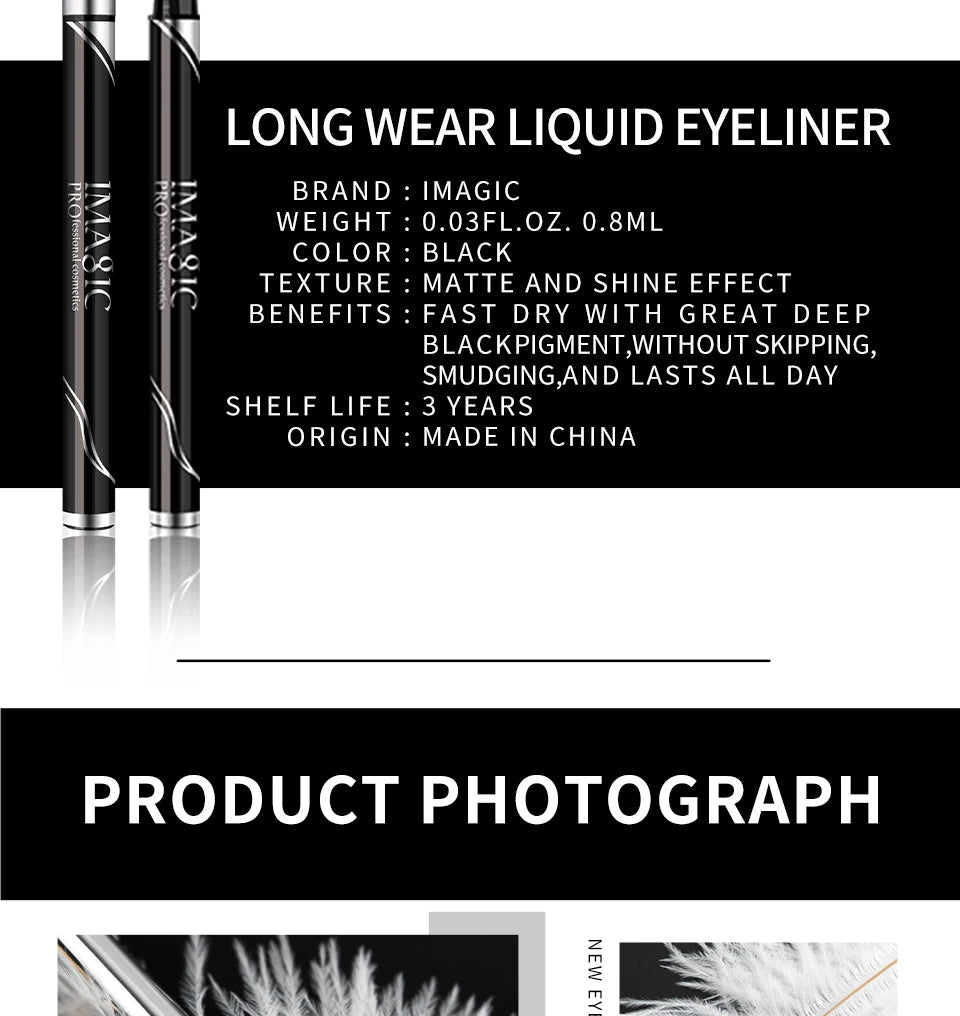 IMAGIC Waterproof Matte & Shine Eyeliner – Long-Lasting Black Pen
