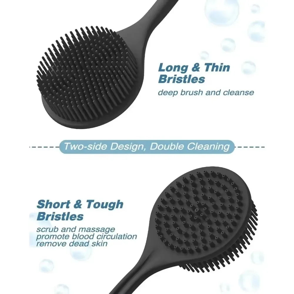 ilicone Back Scrubber with Handle – Soft Body Brush & Skin Massager for Shower Exfoliation