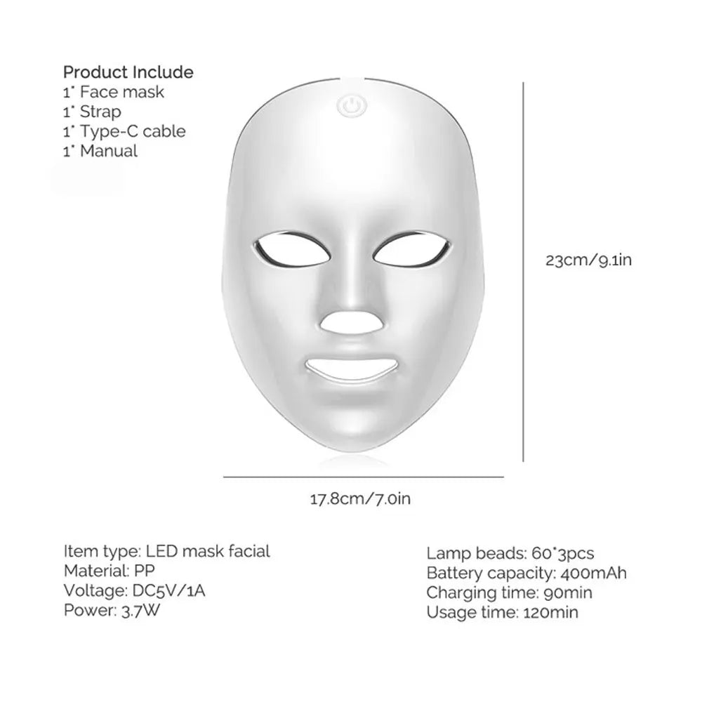 Wireless 7-Color LED Face & Neck Mask – Skin Tightening & Rejuvenation