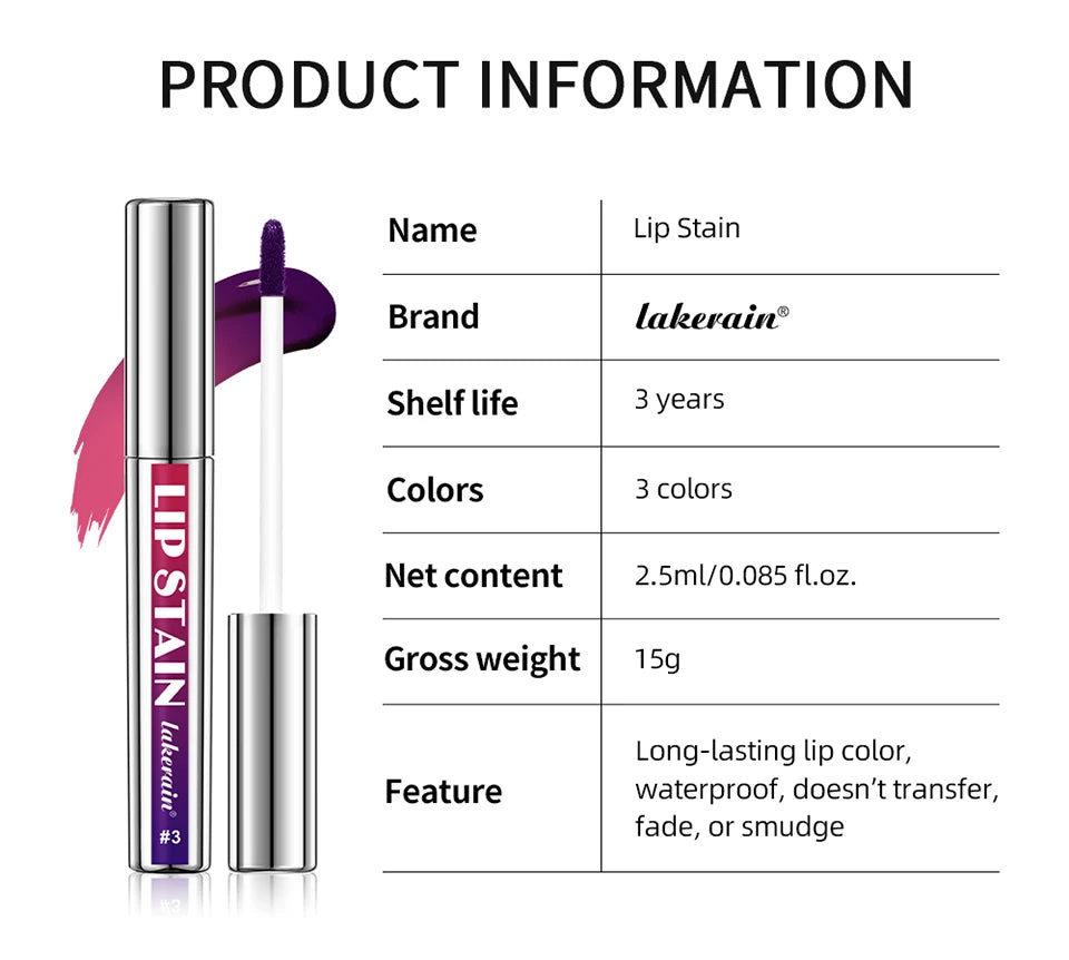 Waterproof Lip Stain – Long-Lasting Lip Pigment (2.5 ml, 3 Shades)