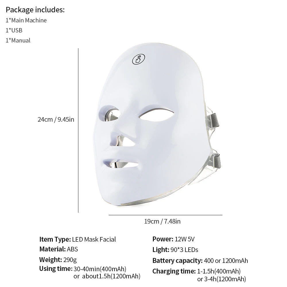 Wireless 7-Color LED Face & Neck Mask – Skin Tightening & Rejuvenation