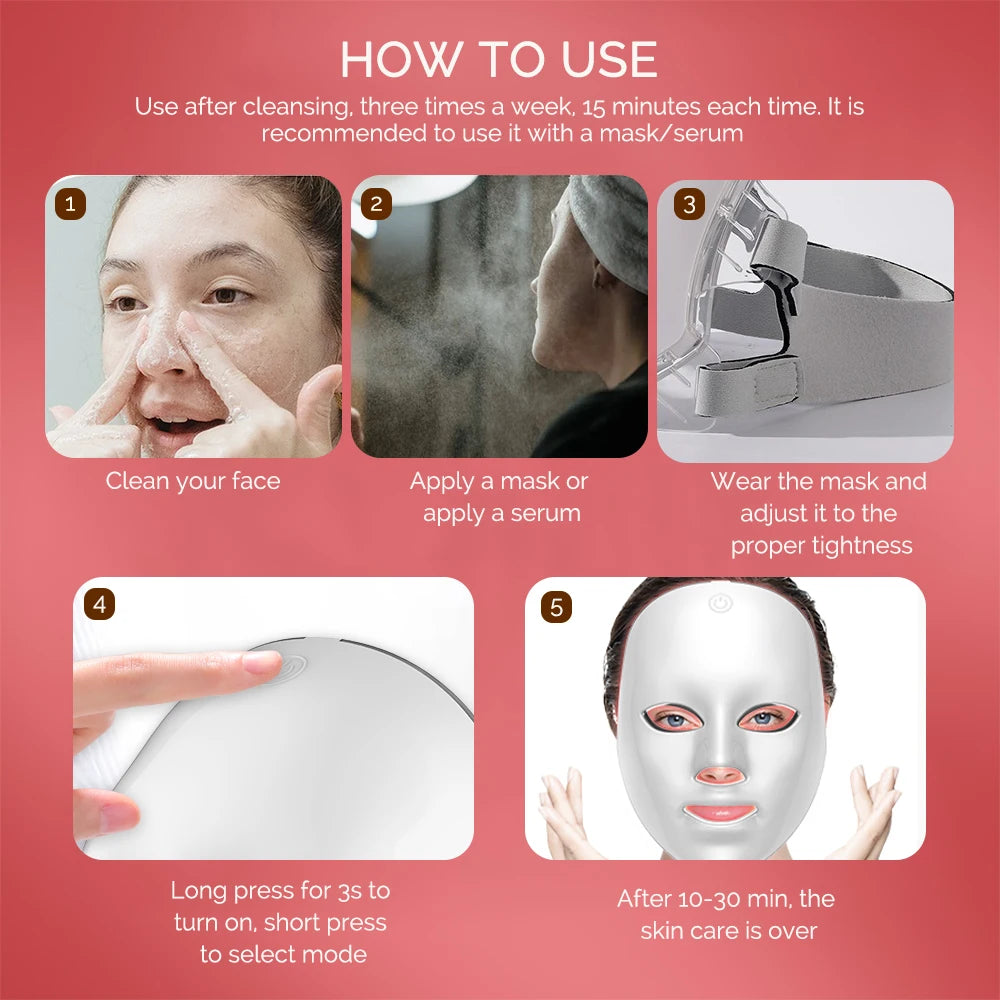 Wireless 7-Color LED Face & Neck Mask – Skin Tightening & Rejuvenation