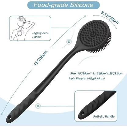 ilicone Back Scrubber with Handle – Soft Body Brush & Skin Massager for Shower Exfoliation