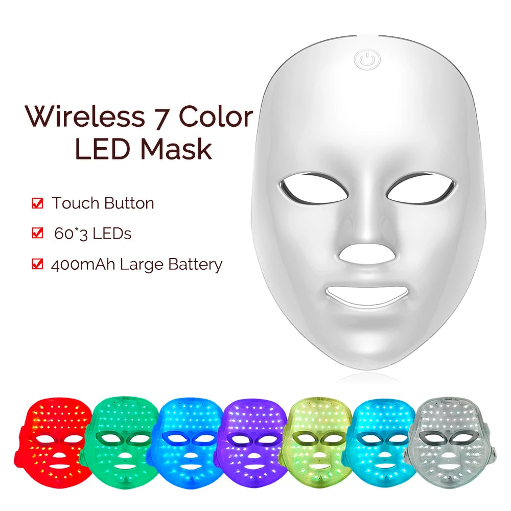Wireless 7-Color LED Face & Neck Mask – Skin Tightening & Rejuvenation
