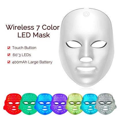 Wireless 7-Color LED Face & Neck Mask – Skin Tightening & Rejuvenation