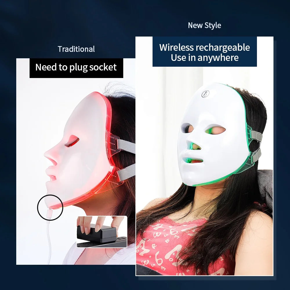 Wireless 7-Color LED Face & Neck Mask – Skin Tightening & Rejuvenation