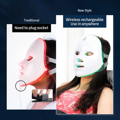 Wireless 7-Color LED Face & Neck Mask – Skin Tightening & Rejuvenation