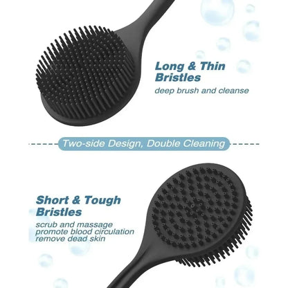 ilicone Back Scrubber with Handle – Soft Body Brush & Skin Massager for Shower Exfoliation